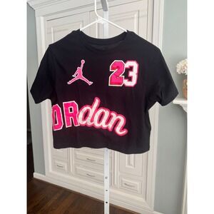 New Jordan Girls Black Pink Jumpman 23 Graphic Cropped T-Shirt Size M 10-12 YRS